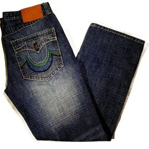 DELF JEANS  34 x 34  Vintage Y2K  Baggy  Loose-Fit  Green/Blue pocket stitch EUC